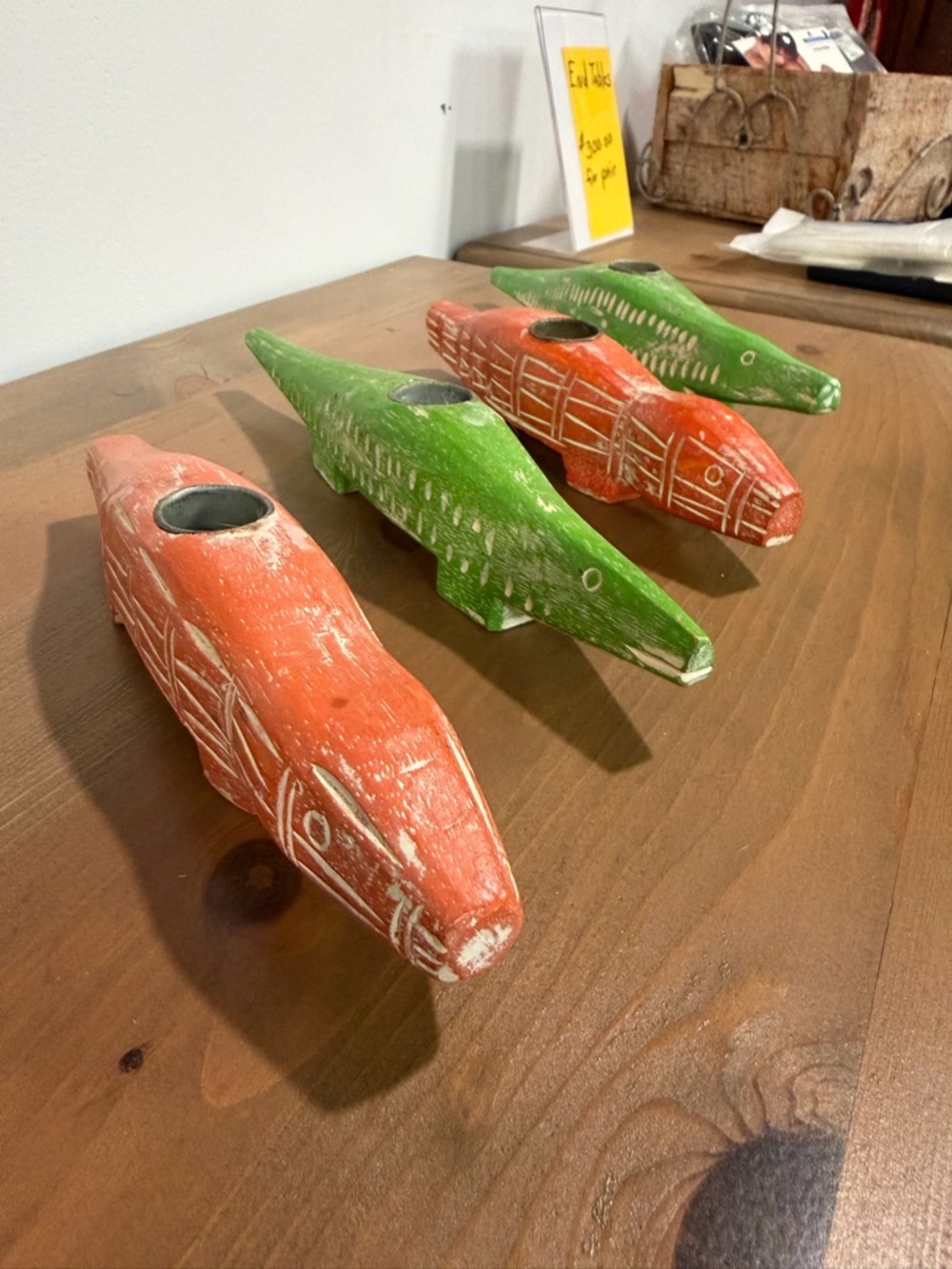 Pottery Barn Hand-Carved Green Wooden Crocodile Candle Holder - Home Accents - Picture 3 of 4